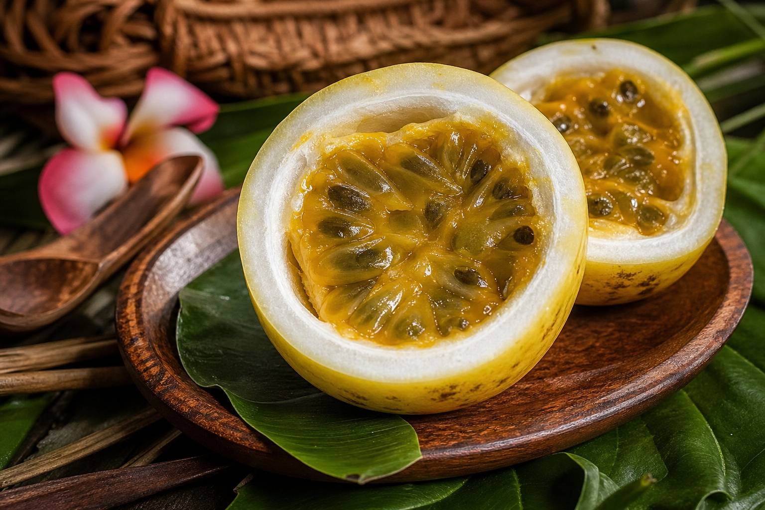 Préparation culinaire avec du lilikoi dans une cuisine hawaïenne