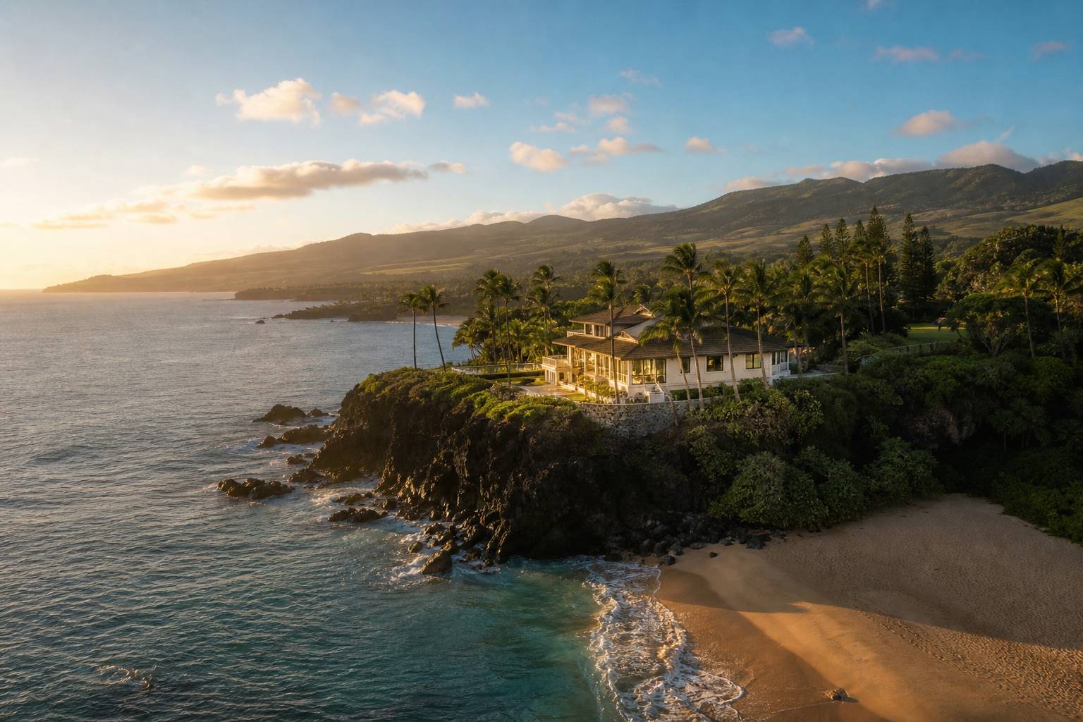 Vue paysage de kapalua cliff house, plage et ocean
