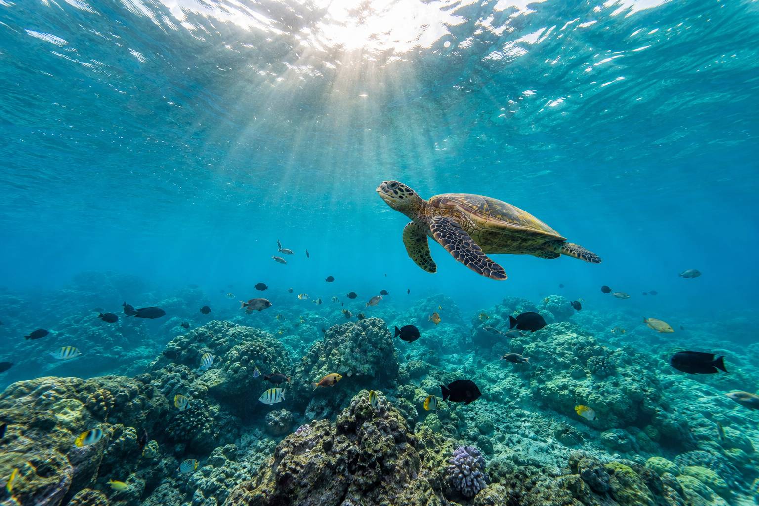Tortue marine nageant dans les eaux cristallines d'Electric Beach à Oahu