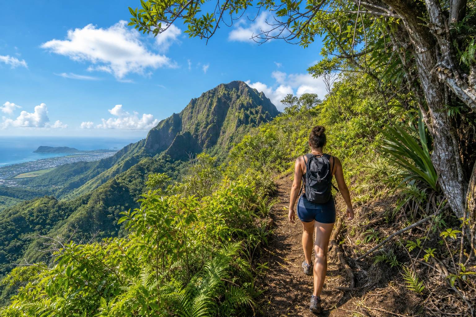 Randonnée sur le Waahila Ridge Trail menant au Mont Olympus à Oahu Hawaï