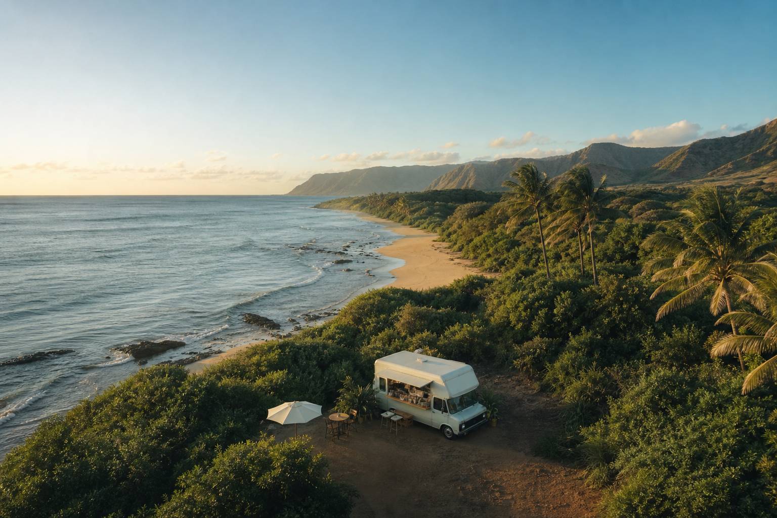 Vue paysage de wishing well coffee, plage et ocean