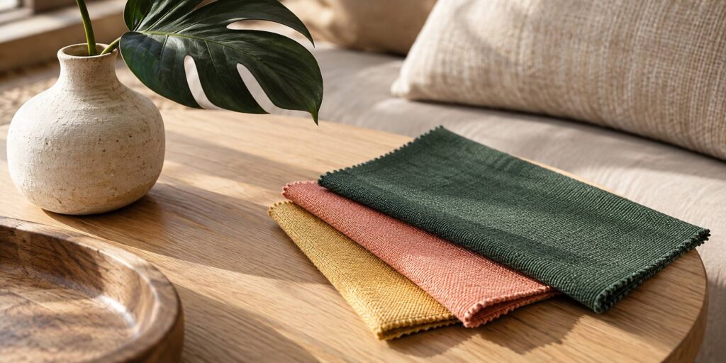 Illustration de détail sur le sujet : Palette de couleurs tropicale pour un intérieur sobre