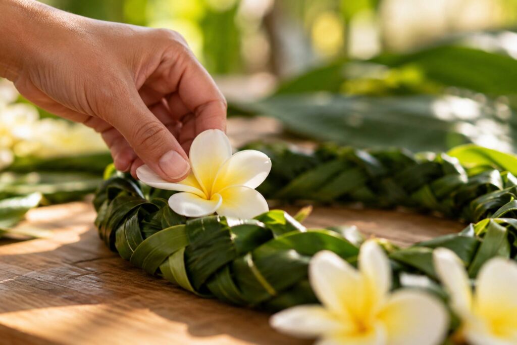 Illustration de détail sur le sujet : Plumeria hawaïen : l’arbre à fleurs symbole de l’aloha