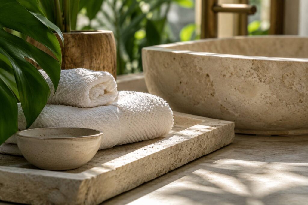 Illustration de détail sur le sujet : Salle de bain d’inspiration tropicale