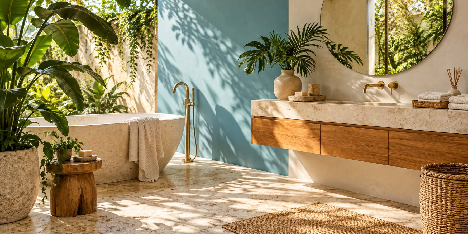 Salle de bain d&rsquo;inspiration tropicale